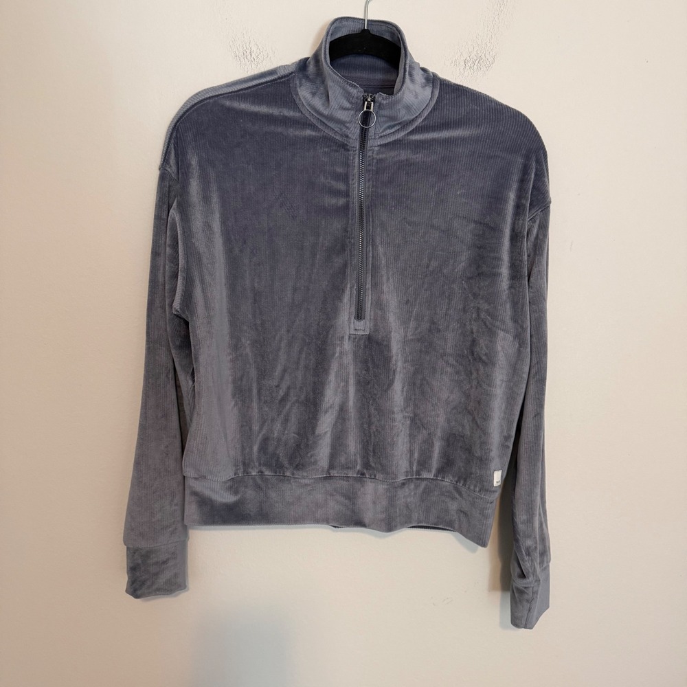 Vuori Haven Half Zip pullover XS ribbed velour blue casual athleisure active